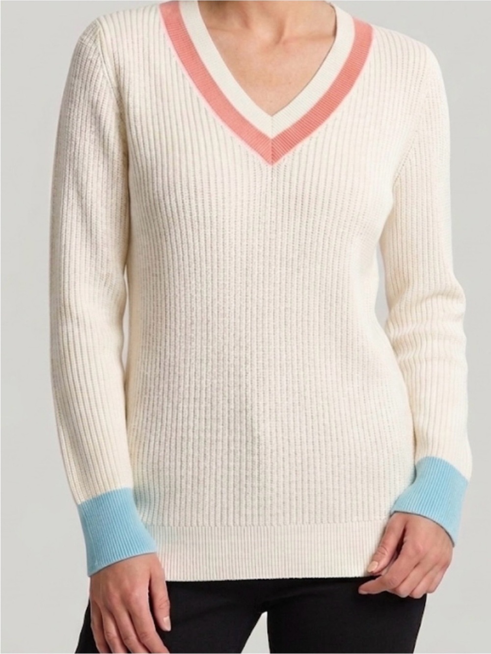 Talbots Varsity Stripe V Neck Sweater Women’s XL School Academia